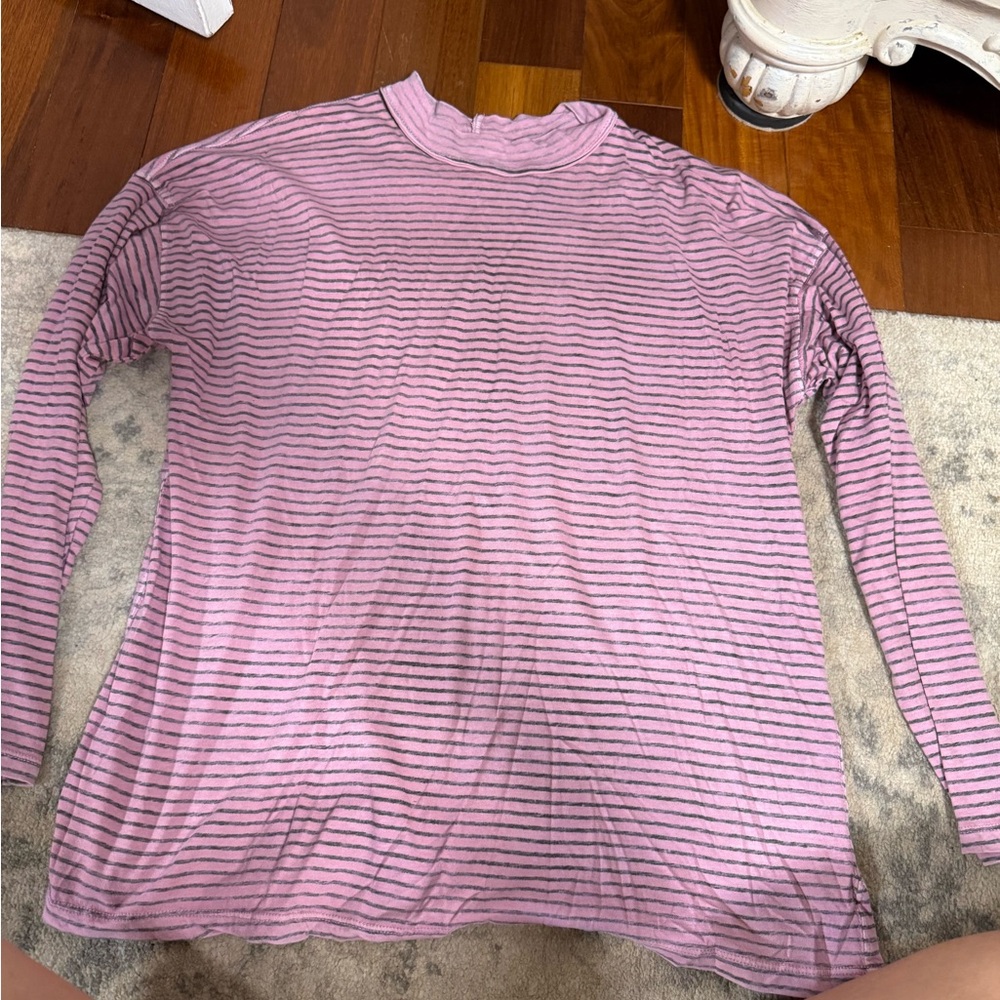 We The Free Pink and Black Striped Long Sleeve Top